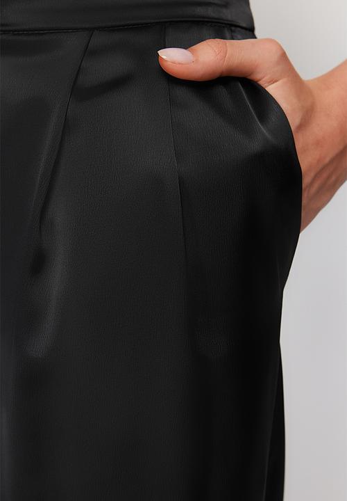 Trendyol - Wide Leg Woven Satin Trousers - Black 