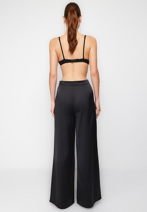 Trendyol - Wide Leg Woven Satin Trousers - Black 