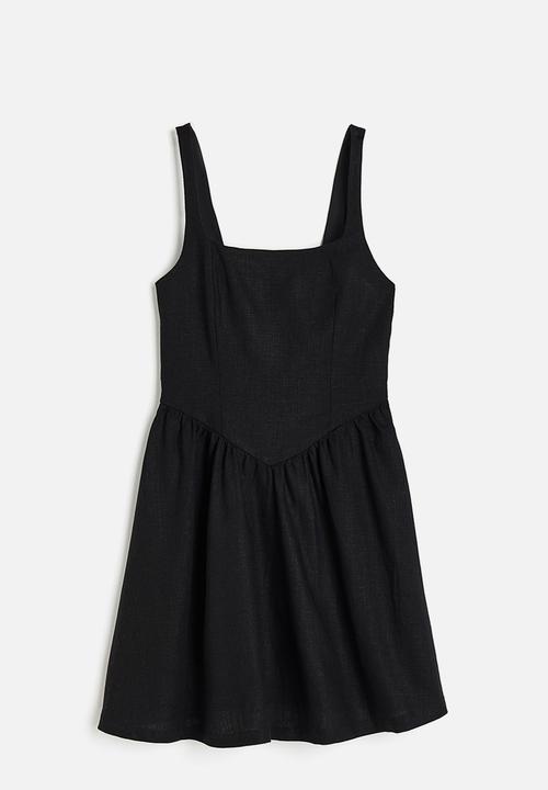 H&M - Linen-blend flared-skirt dress - black