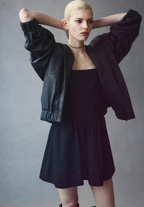 H&M - Linen-blend flared-skirt dress - black