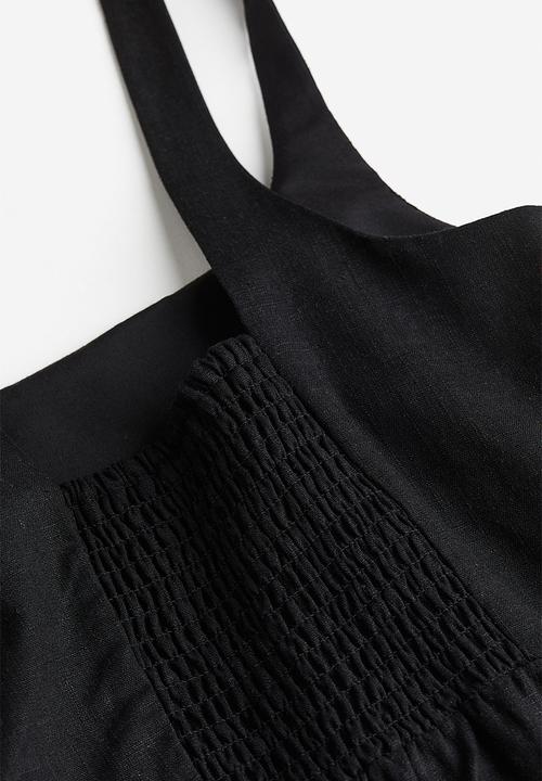 H&M - Linen-blend flared-skirt dress - black