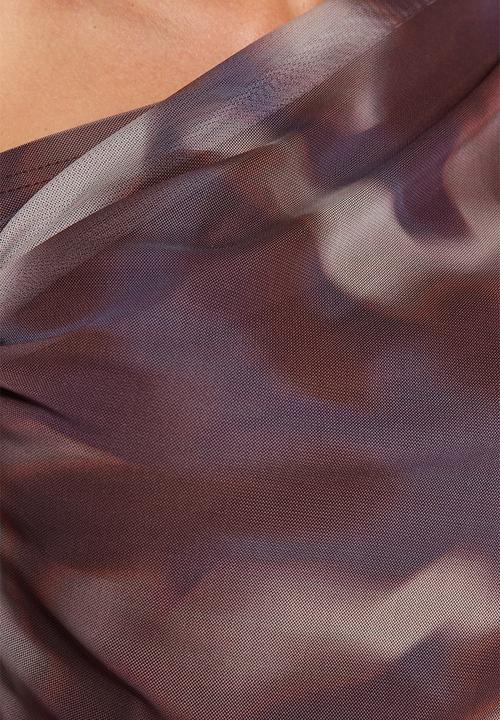 Trendyol - Tulle lined asymmetric collar knitted blouse - brown