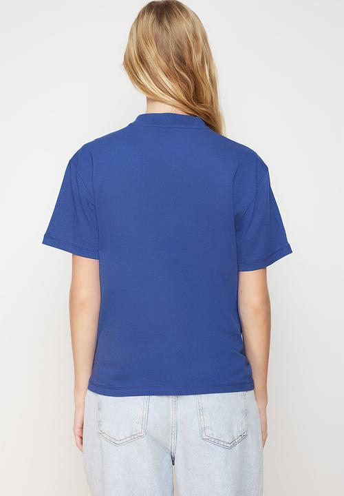 Trendyol - 100% cotton basic high neck knitted t-shirt - indigo 