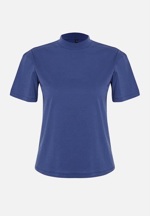 Trendyol - 100% cotton basic high neck knitted t-shirt - indigo 