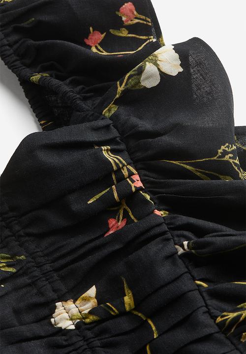H&M - Linen-blend cropped blouse - black