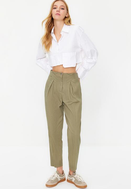 Trendyol - Cotton Carrot Pattern Woven Trousers - Khaki 