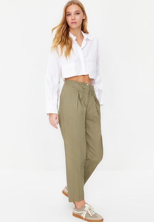 Trendyol - Cotton Carrot Pattern Woven Trousers - Khaki 