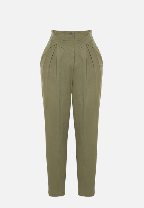 Trendyol - Cotton Carrot Pattern Woven Trousers - Khaki 