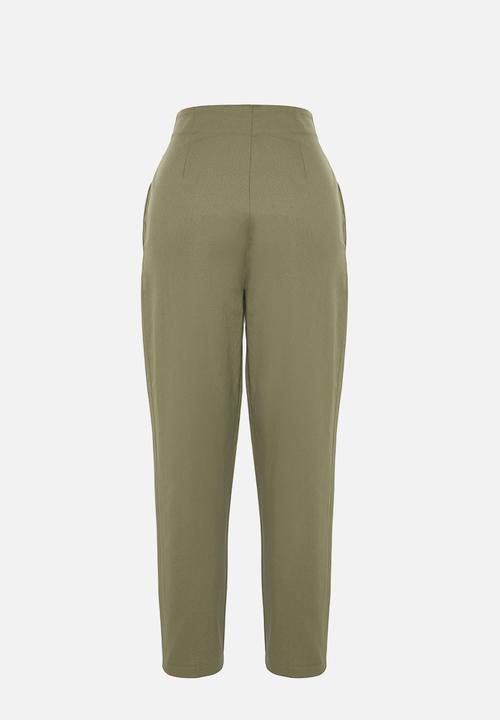 Trendyol - Cotton Carrot Pattern Woven Trousers - Khaki 