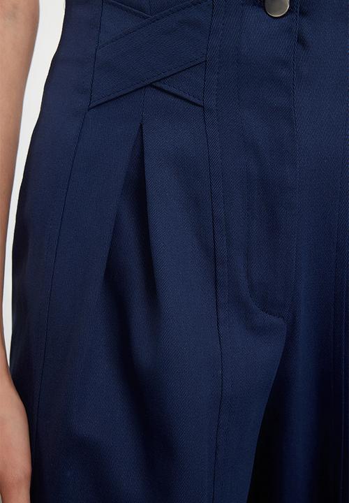 Trendyol - Cotton Carrot Pattern Stripe Detail Woven Trousers - Navy Blue 