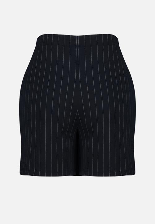 Trendyol - Striped Mini High Waist Knitted Shorts Skirt - Navy Blue 