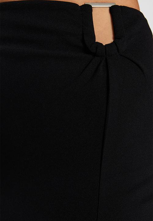 Trendyol - Crepe buckle maxi elastic knitted skirt with slit detail - black