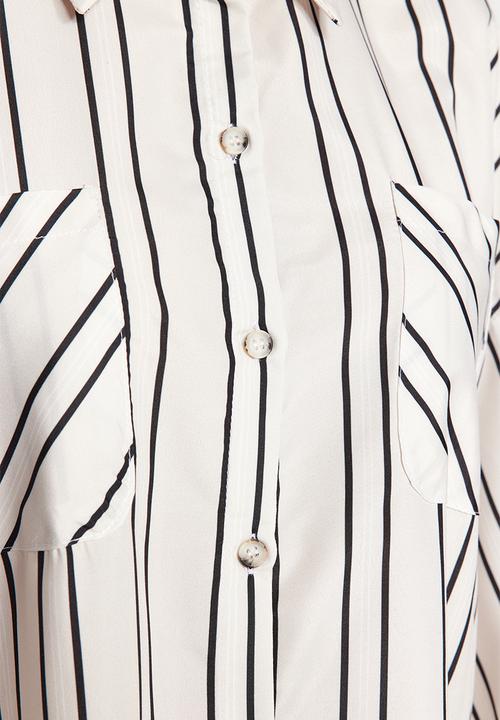 Trendyol - Striped oversize wide fit satin woven shirt - ecru