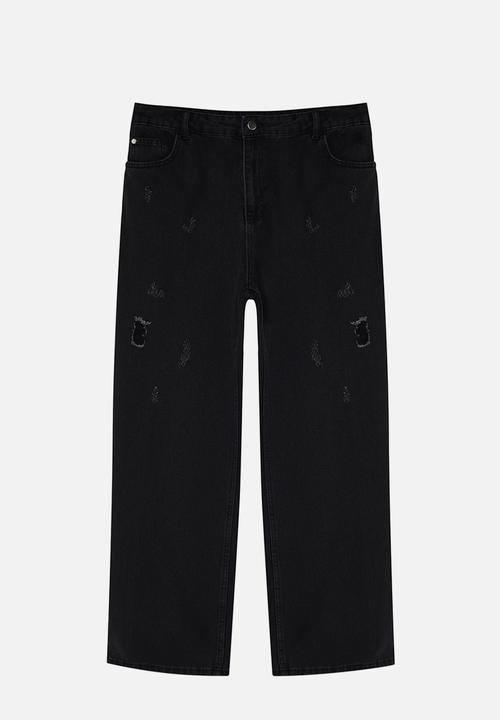 Trendyol - High waist wide leg denim trousers - black