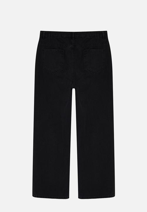 Trendyol - High waist wide leg denim trousers - black