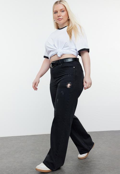 Trendyol - High waist wide leg denim trousers - black
