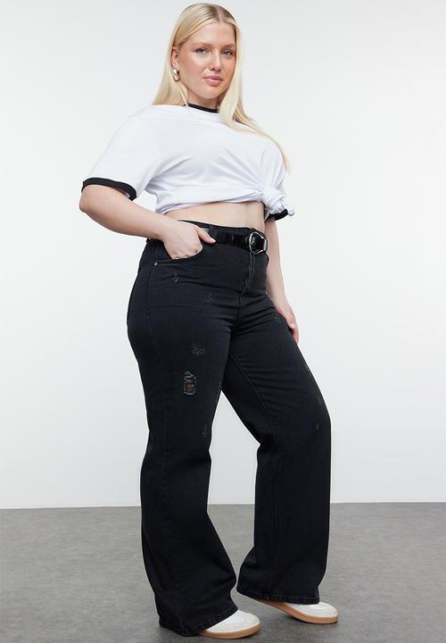 Trendyol - High waist wide leg denim trousers - black