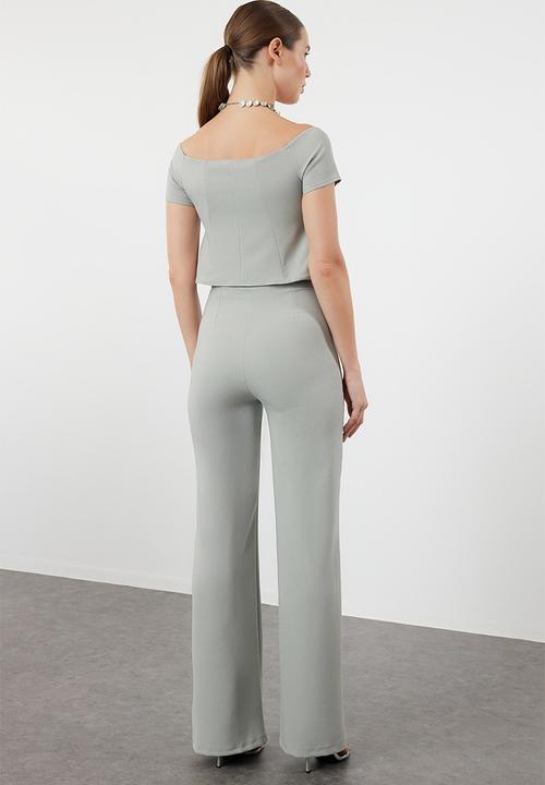 Trendyol - Carmen collar woven top-bottom set - mint