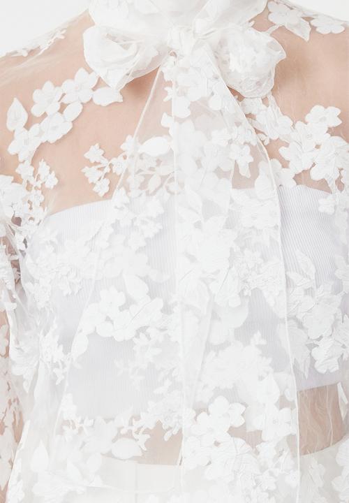 Trendyol - Floral patterned tied woven blouse - white