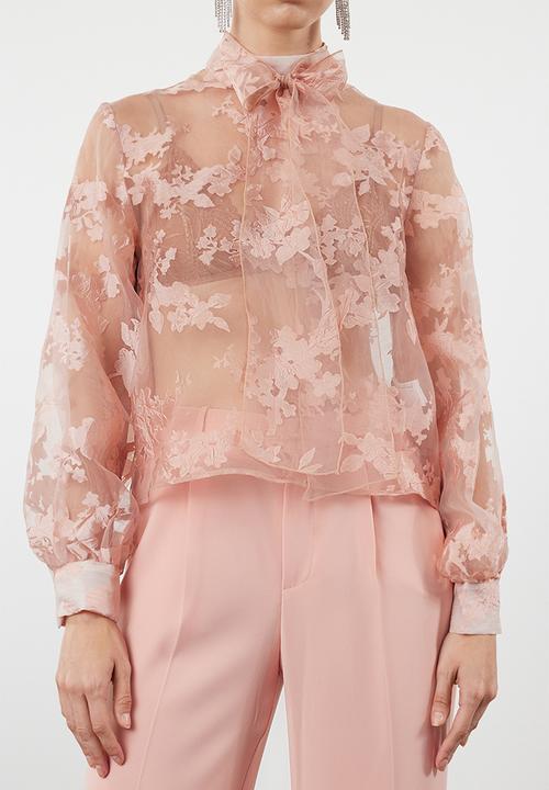 Trendyol - Floral patterned tied woven blouse - powder