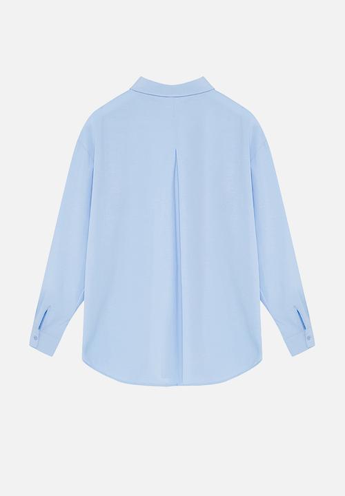 Trendyol - Collar stone detailed oversize wide fit woven shirt - blue