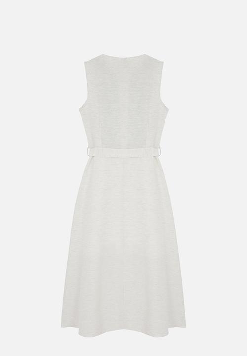Trendyol - Belted embroidered midi woven dress - white