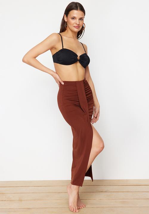 Trendyol - Midi woven skirt - brown
