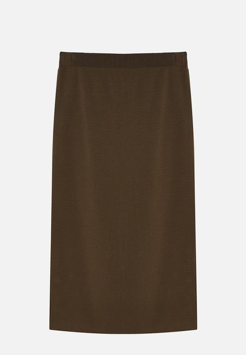Trendyol - Midi pencil knitwear skirt - khaki
