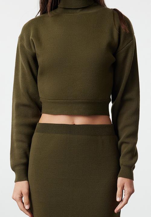 Trendyol - Midi pencil knitwear skirt - khaki