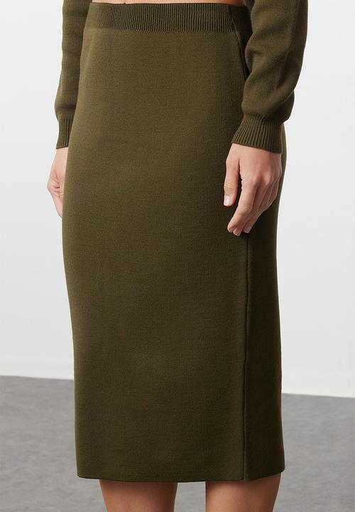 Trendyol - Midi pencil knitwear skirt - khaki