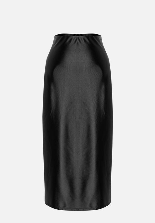 Trendyol - Premium satin a-line/alarm form midi knitted skirt - black