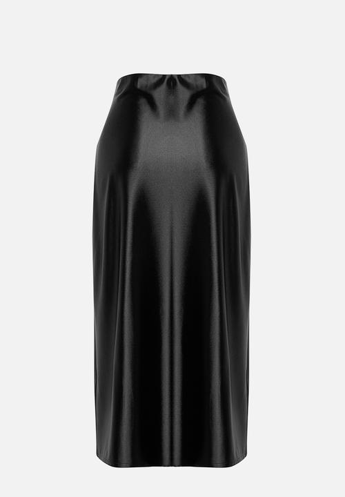 Trendyol - Premium satin a-line/alarm form midi knitted skirt - black