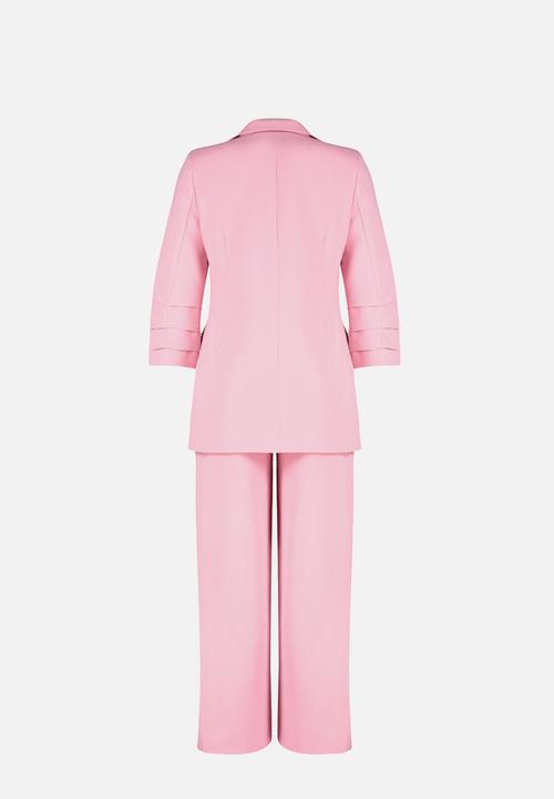 Trendyol - Detailed crepe jacket trousers woven bottom top set - pink pearl 