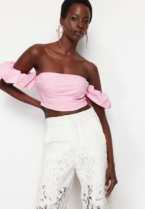 Trendyol - Crop woven bustier - pink
