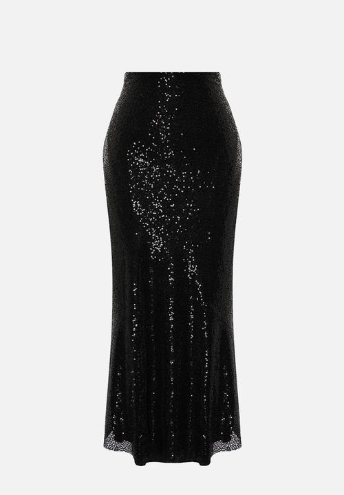 Trendyol - Woven sequin long skirt - black