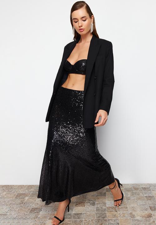 Trendyol - Woven sequin long skirt - black