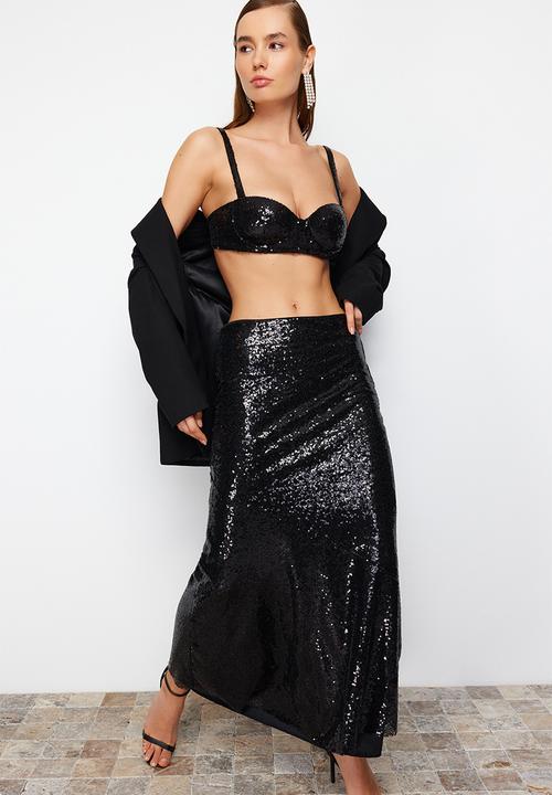 Trendyol - Woven sequin long skirt - black