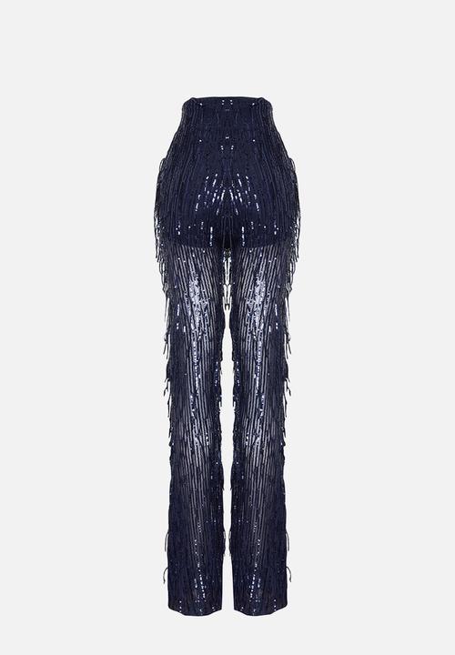 Trendyol - Wide leg knitted sequin trousers - navy blue