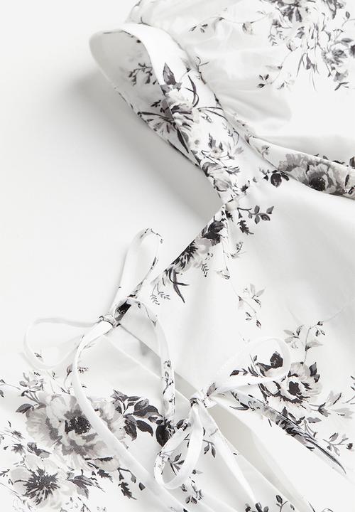 H&M - Puff-sleeved poplin dress - white floral