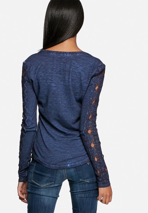 GUESS - Lace Trim Henley Top