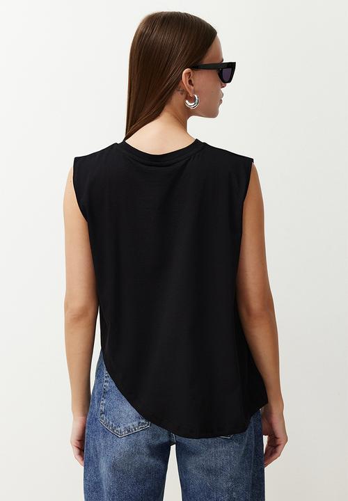 Trendyol - Asymmetrical crew neck knitted t-shirt - black
