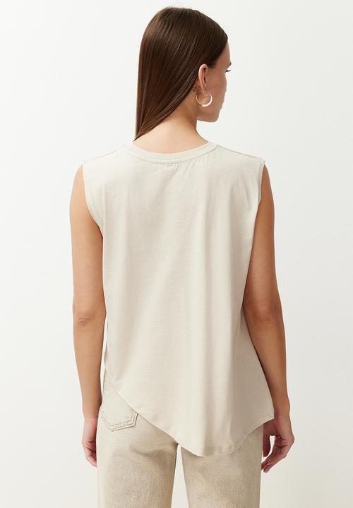 Trendyol - Asymmetrical crew neck knitted t-shirt - stone