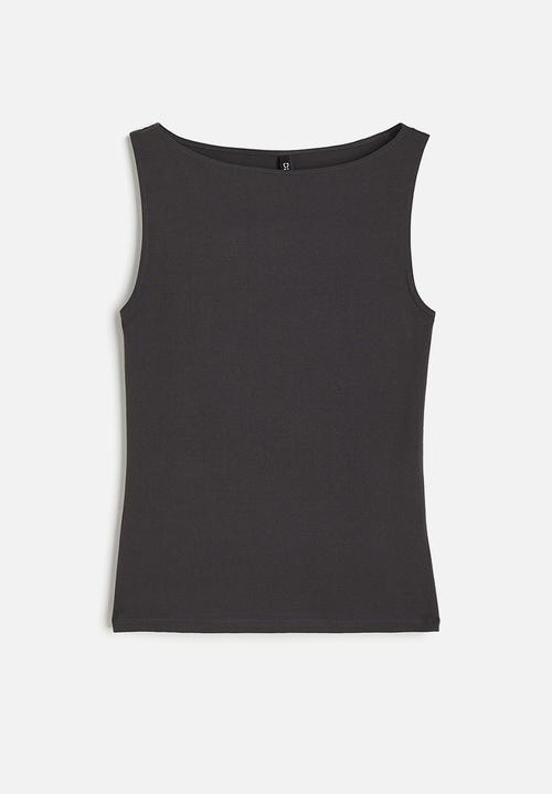 Boat-neck vest top - dark grey - 1209798004