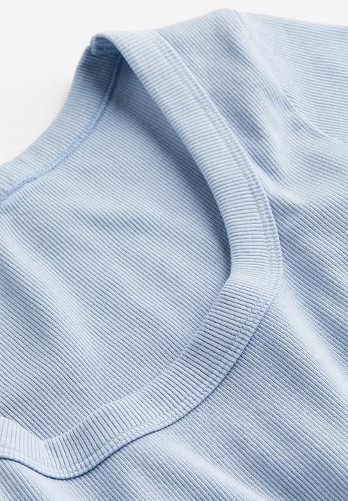 H&M - Cropped ribbed t-shirt - light blue