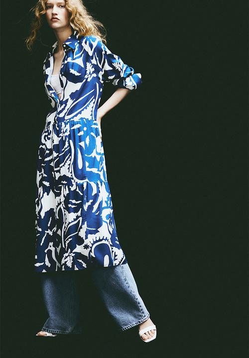 Viscose shirt dress - blue/floral - 1213391002