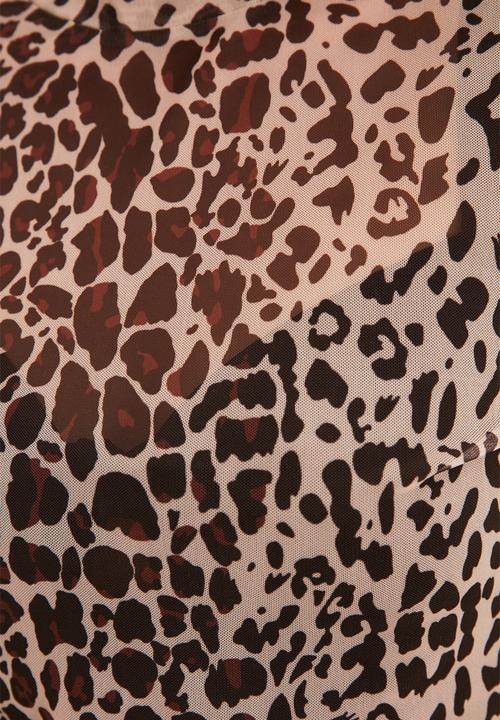 Trendyol - Animal leopard patterned high collar tulle knitted blouse - brown