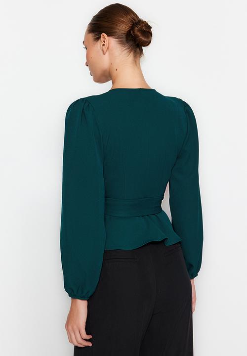 Trendyol - Double breasted tie detail woven blouse - emerald green