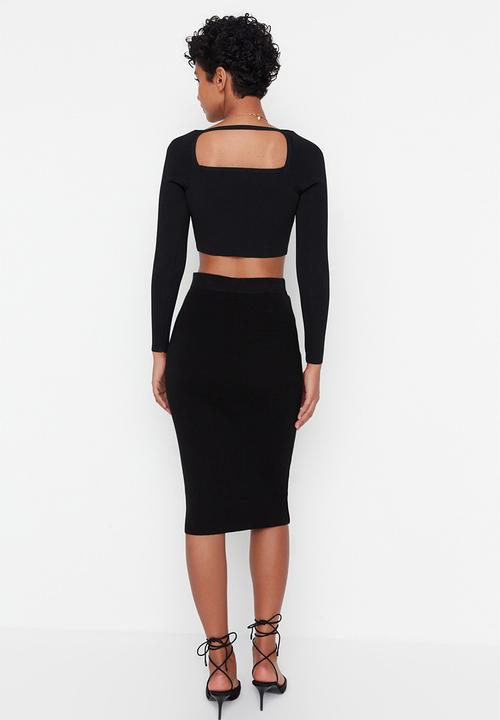 Trendyol - Midi pencil knitwear skirt - black