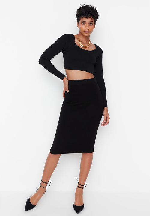 Trendyol - Midi pencil knitwear skirt - black