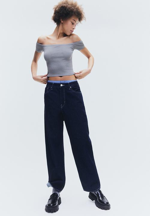 H&M - Rib-knit off-the-shoulder top - grey